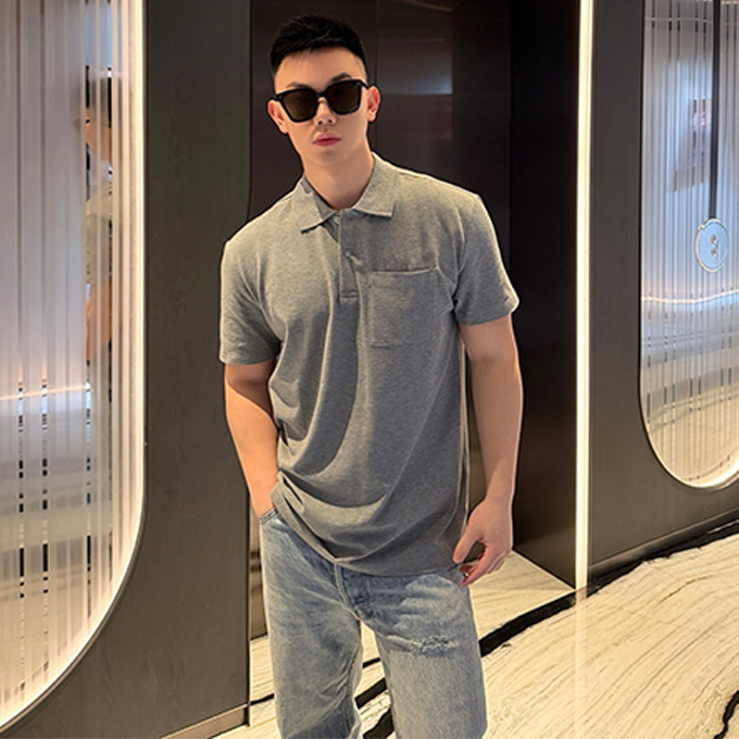 dior cotton pique embroidered short sleeve polo shirt